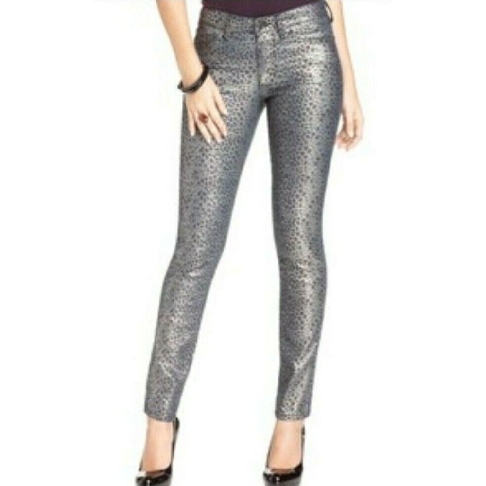 Else Women's Jeans Leopard Print Metallic Coated Skinny Jeans Size 26 X 31 NWT